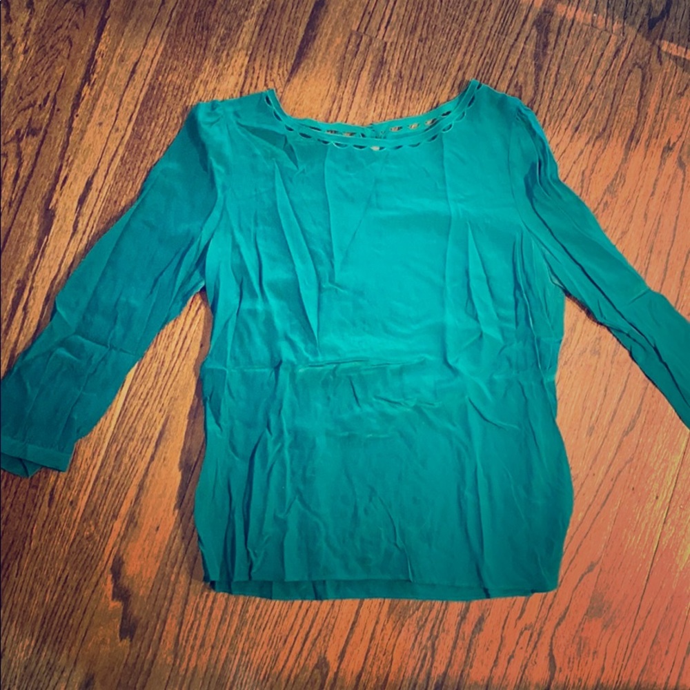 J Crew Green Blouse with Scallop Neck size 8